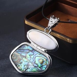 Silvertone Abalone Shell Mother of Pearl Pendant Necklace
